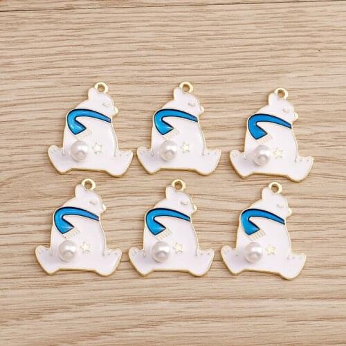 10pcs 23*29mm Cartoon Polar Bear Charms Pendants for Jewelry Making Enamel Pearl Charms Handmade Craft DIY Necklaces Earrings