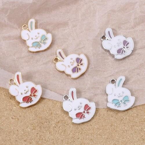 10 PCs Cute Rabbit Series Charms Pendant For DIY Jewelry Making Necklace Charms Animal Bowknot Enamel Pendant 19mm x 15mm