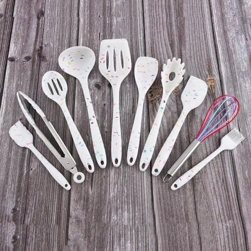 10 Pcs/set Silicone Utensil Set kitchen Tools Non-stick Cookware Cooking Spoon Spatula Frying Whisk Food Tongs Kitchenware