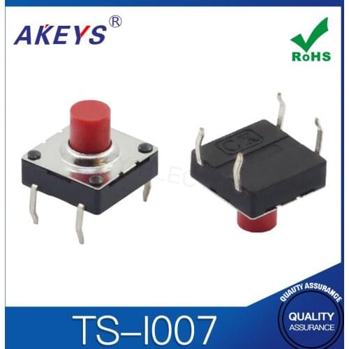20PCS TS-I007 Tactile Switch 10*10 4 Pin DIP Type Tact Switch Pressure Control Switch Red Button