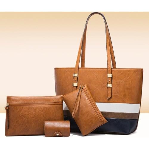 4Pcs Luxury Woman Bags Simple PU Leather Shoulder Bag & Handbag & Wallet Bag Diagonal One-shoulder Large-Capacity Female Fashion
