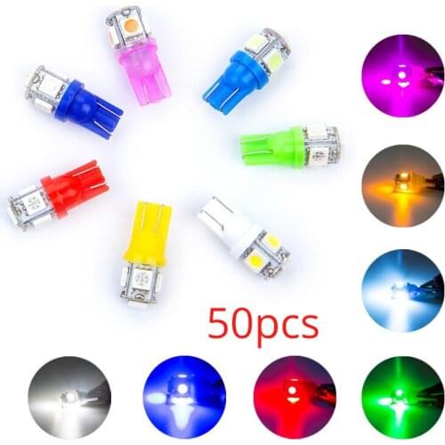 50X T10 W5W LED Bulb 5 SMD LED White Blue Red Yellow Green 5050 194 168 Super Bright wedge Lights bulbs Lamps 12V