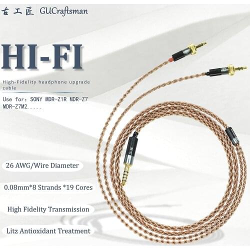 GUCraftsman 6N OCC copper for Sony MDR-Z1R MDR-Z7 MDR-Z7M2 2.5MM/4.4MM Balance Headphone cable