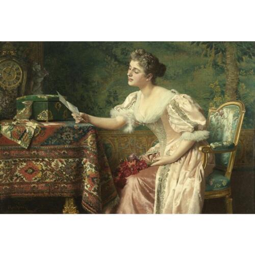 Free shipping classical court figure women reading letter oil painting canvas prints on canvas home wall decoration picture
