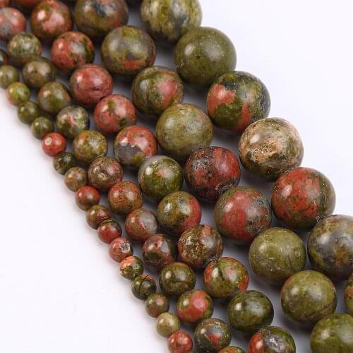 Natural Stone Unakite Loose Spacer Beads 4 6 8 10 12mm for Jewelry Making DIY Bracelet Necklace Earrings Accessories