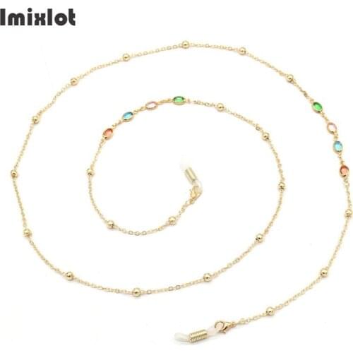 Fashion Womens Oval Crystal Glasses Chains Metal Sunglasses Cords Small Beaded Eyeglass Lanyard Hold Straps Eyewear Retainer