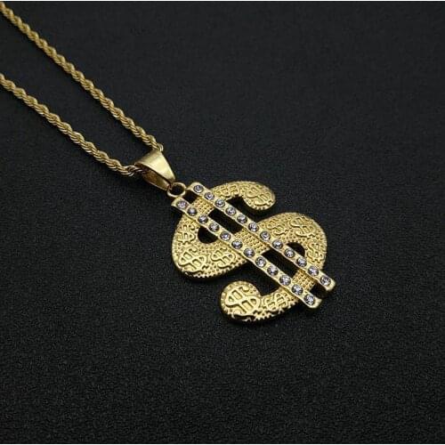 Hip Hop Iced Out Money Dollar Signs Pendant Necklaces Male Gold Color Stainless Steel Chains For Men Jewelry Gift Dropshipping