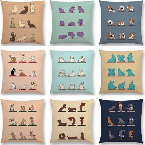 Interesting Animals Yoga Funny Cartoon Prints Alpaca Bunny Dachshund Bull Terrier Hippo Dogs Cushion Cover Sofa Pillow Case