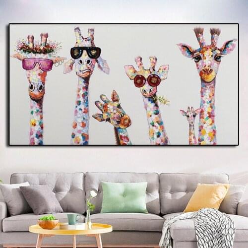 Colorful Giraffe Animal Family Poster Painting Cuadros For Kid Wall Art Picture Living Room Home Decor Posters Oil Painting