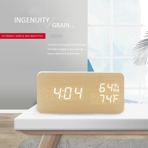 Wood Block LED Digital Clock Night Lights Smart Adjustable Fashion Multifunction Electronic Alarm Clocks Desktop Clocks