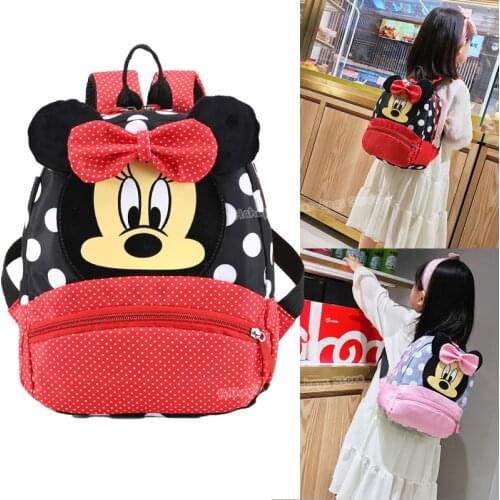 Disney Kindergarten Backpack Girl Mickey Minnie Mouse School Bag Children Dot Bow-knot Rucksack Student Cartoon Nylon Bookbag