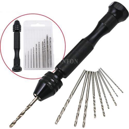 DHL 20 PCS 10 In 1 Mini Twist Drill Bit & Micro Aluminum Hand Drill Bit Keyless Chuck Reamer Hand Twist Drill Clamping