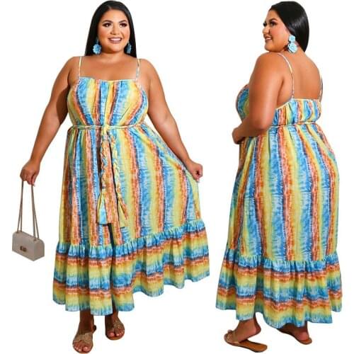 Plus Size 4xl 5xl Dress Women Summer 2021 Wholesale Dropshipping Sexy Sweet Tank Strap Beach Style Maxi Dresses FT647