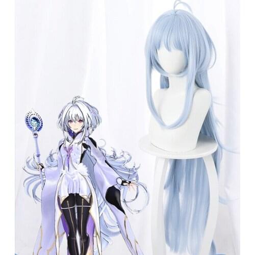 FGO Fate Grand Order Cosplay Prototype Merlin Wig 110cm Light Blue Long Heat Resistant Synthetic Hair Party Wigs