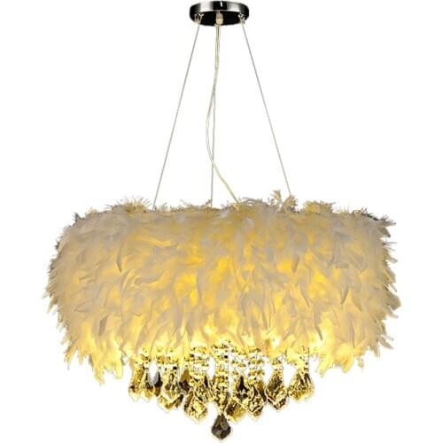 Surpars House White Feather Crystal Chandelier living room LED Lamps Dining Room Restaurant Bar Hanging Decor light Fixtures