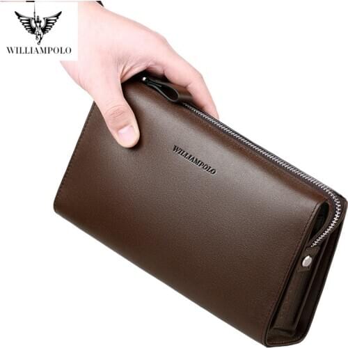 WILLIAMPOLO Italy Genuine Leather Men Wallets Purse Fashion Casual Lonog Business Male Clutch Wallets Mens Handbags POLO197 NEW