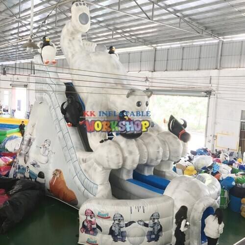 Skiing Polar Bear Penguin Air Filled Snow Theme Slide Giant Inflatable Slide