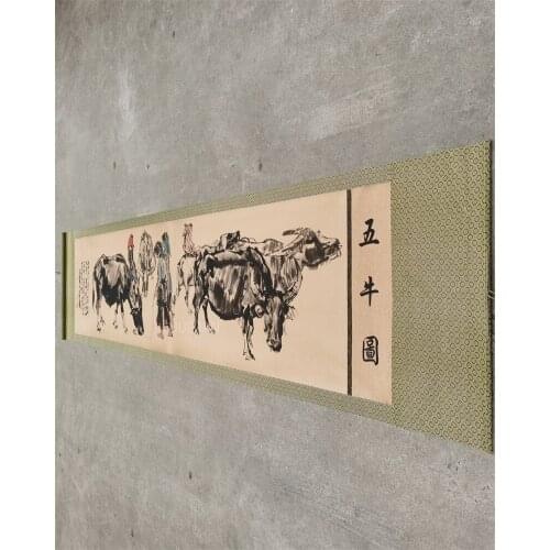 Chinese Calligraphy And Painting (Five cattle Map) Handicraft Home Decoration