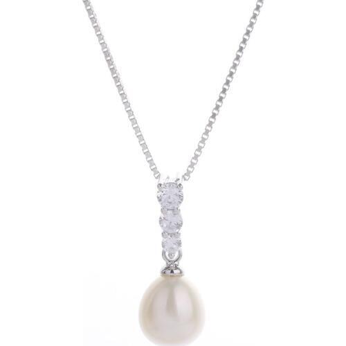 MADALENA SARARA Flower Style AAAA Cubic Zirconia AAA 8mm Freshwater Pearl S925 Plated pendant chain Necklace Jewelry Set