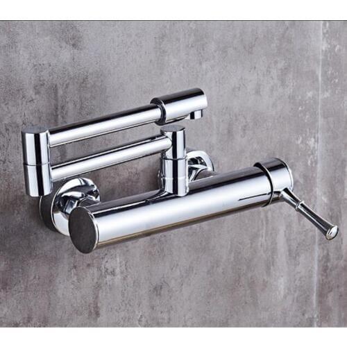 Kitchen Faucet Wall Mounted Single Handle Chrome Finish Brass Kitchen Tap Bathroom Sink Faucet Kitchen Foldable Bathroom Mixers