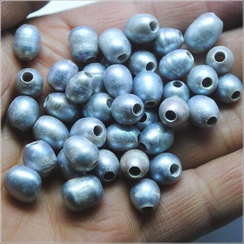 50pcs natural cultured freshwater pearl 8-9mm big hole 3.0 inner hole diameter grey color for bracelets thread rope wire make