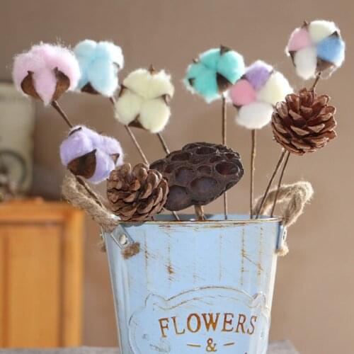 Natural Dried Cotton Flower with Steel DIY Crafts Decorative Pressed Dried Flowers for Home Party Wedding