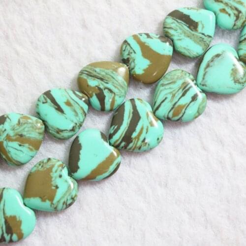 New green&brown calaite turquoises stone 16x16mm hot heart Shape loose beads diy jewelry 15"B780