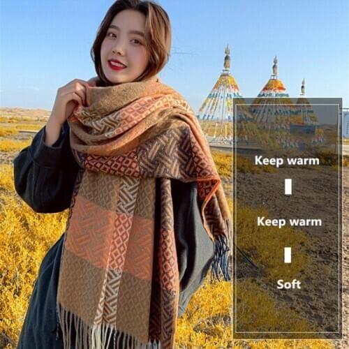 2020 Autumn New Soft Plaid Scarf Women Winter Luxury Cashmere Shawl Female Outdoor Warm Accessories Hijab Lady Pashmina Bandana