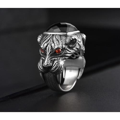 Original design ring male agate saber-toothed tiger hegemonic ring index finger single Japanese and Korean version