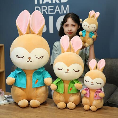 30-80cm Cute Sweet Rabbit Plus Lop Toy Stuffed Sitting Rabbit Doll with Cool Shirt Adorable Bunny Plushie Girlfriend Lover Gift