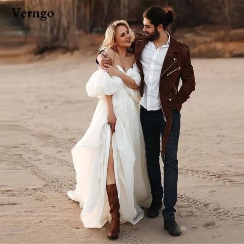 Verngo Simple A Line Organza Country Wedding Dress Short Puff Sleeves Sweetheart Lace Up Back Bridal Dresses Plus Size Gown