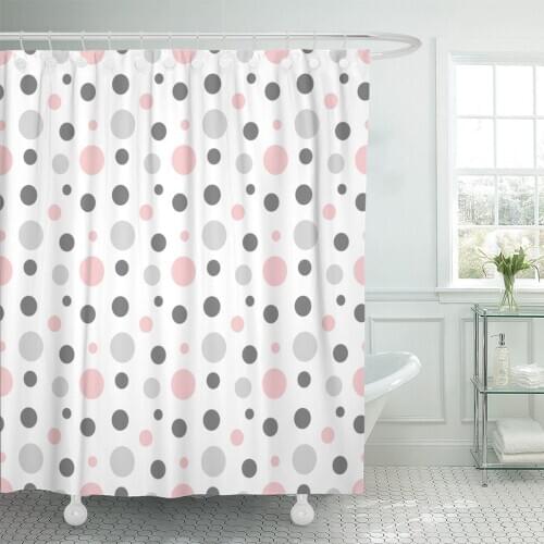 Geometric Pink Gray White Modern Polka Dot Pattern Retro Shower Curtain Waterproof Polyester Fabric 60 x 72 Inches with Hooks