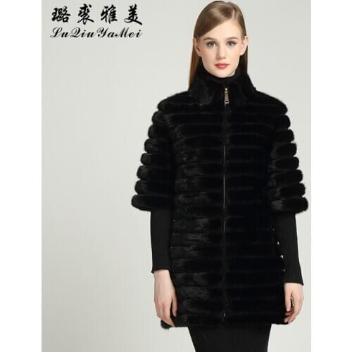 Black Real Mink Fur Coat with Zipper Natural Mink Coats for Women Genuine Mink Coat Russian Winter Warm Womens Fur Jackets