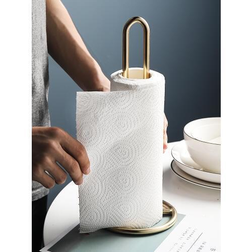 Nordic Light Luxury Iron Paper Towel Rack Ornaments Dining Table Kitchen Bathroom Roll Holder Thick Standing Tissue Storage Rack