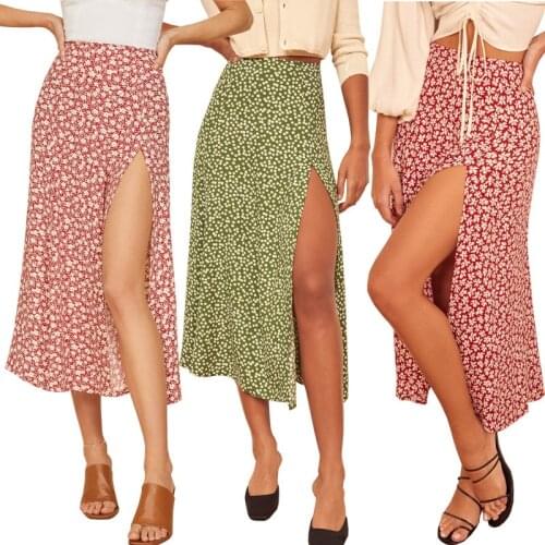Women Skirt Wraps Fashion Casual Split Beach Long Ladies Leopard Flower Skirts Printed High Waist Female Side Open Summer Skirt