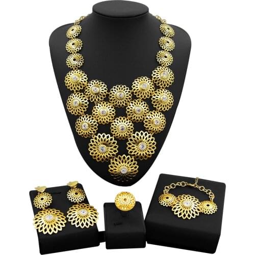 Yulaili Dubai Gold Jewelry Sets Big Pendant Necklace Earrings Bracelet Ring for Women Party Wedding Accessories Wholesale