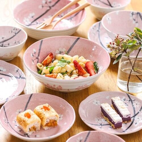 1 PC Japanese Pink Dish Plate Ceramic Underglaze Cherry Blossom Patterned Exquisite Household Made in Japan