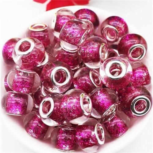 10 Pcs Red Rose Color Big Hole European Glitter Murano Glass Beads Fit Pandora Bracelet Bangle Charm Pendants for Jewelry Making