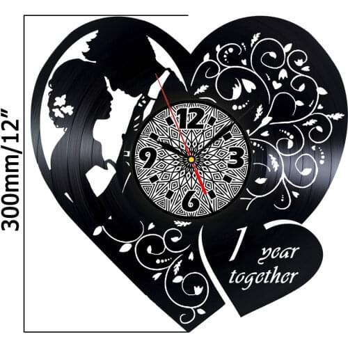 1st Marriage Anniversary Art Decorative Clock Heart Shape Vinyl Record Wall Clock Vinyl Record Wall Clock Valentine Wedding Gift