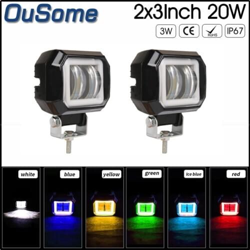 2 pack 10-30V DC 20W with Angel eye off road LED work light white blue red amber 12v 24v for J EEP truck