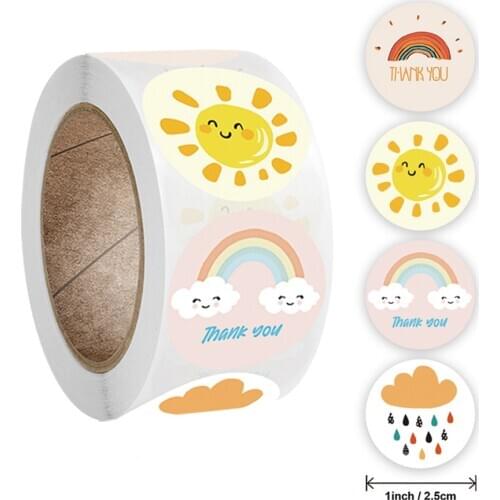 4 patterns Designs 50-500pcs Thank You Stickers Cute Sun Rainbow Sticker For Handmade Gift Decor Labels Kids Reward Stickers