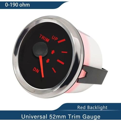 52mm Trim Meter Gauge UP-DN 0-190ohm Signal For Marine Boat Yacht Vessels 12V/ 24V With Red Backlight