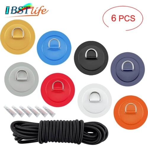6PCS/lot Surfboard Dinghy Boat PVC Patch With Stainless Steel D Ring Deck Rigging Sup Round Ring Pad 5m Elastic Bungee Rope Kit