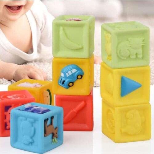 9pcs Kids/Baby Developmental Silicon Educational Numbers Animals Block Stack Game Toy Massage Rubber Squeeze Toys
