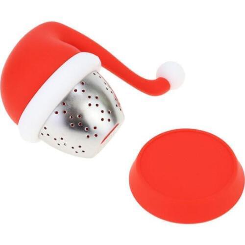 Tea Infuser with Santa Hat Strainer and Steel Ball Food Grade Silicone Tea Bags Filters Creative Design Christmas Gifts SN2124