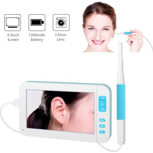 3.9 mm Digital Handheld Video Otoscope Camera with 4.3 inch Screen Ear Endoscope Camera Medical Otoscope Set