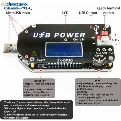 DC 4-13V to 1-30V 2A 15W CNC USB QC 2.0 3.0 Adjustable Power Supply Module Constant Voltage Constant Current Fan Speed Regulator