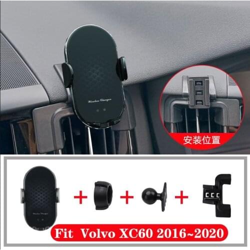 For Volvo XC60 2016~2020 Car Phone Holder Stand Clips Buckle Mount Wireless Charger Shockproof 2017 2018 2019 Model
