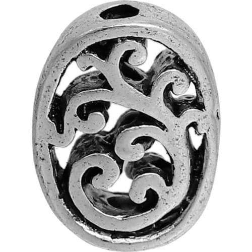 DoreenBeads Zinc Based Alloy silver color Spacer Beads Oval Filigree 13mm( 4/8") x 10mm( 3/8"), Hole: Approx 1.7mm, 10 PCs