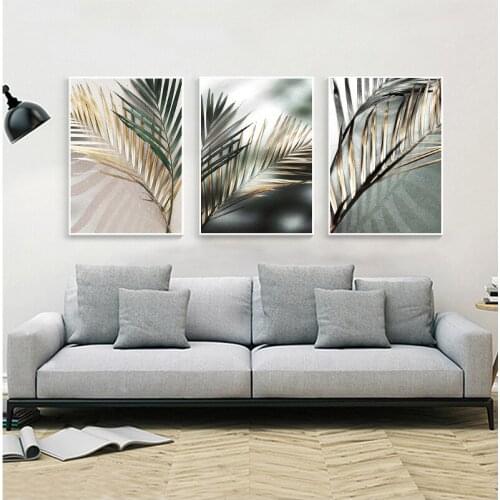 Foglia di palma dorata pianta tela pittura botanica nordica Wall Art Poster stampa decorazione scandinava immagine opere d'arte